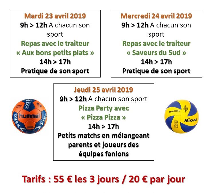 “Stage Vacances d’avril 2019” !